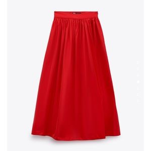 Zara red balloon midi skirt with zipper never worn